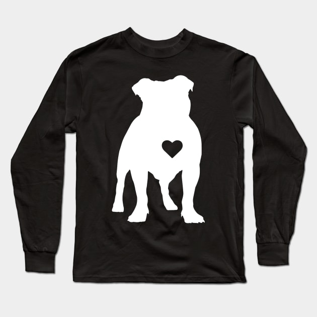 Bulldog Heart Silhouette Long Sleeve T-Shirt by LetsBeginDesigns